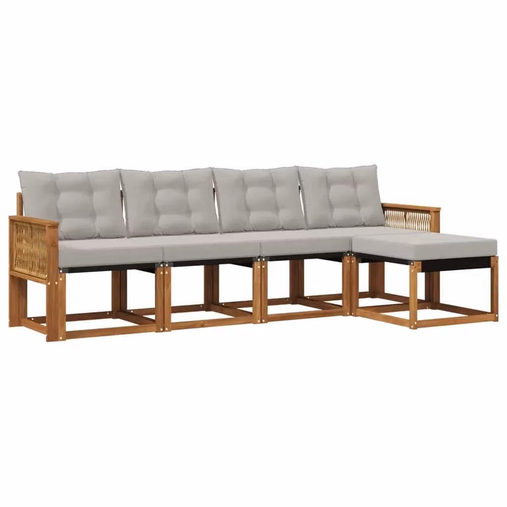 Set di divani da esterno a forma di L vidaXL in legno di acacia con cuscini beige e grigio – 2
