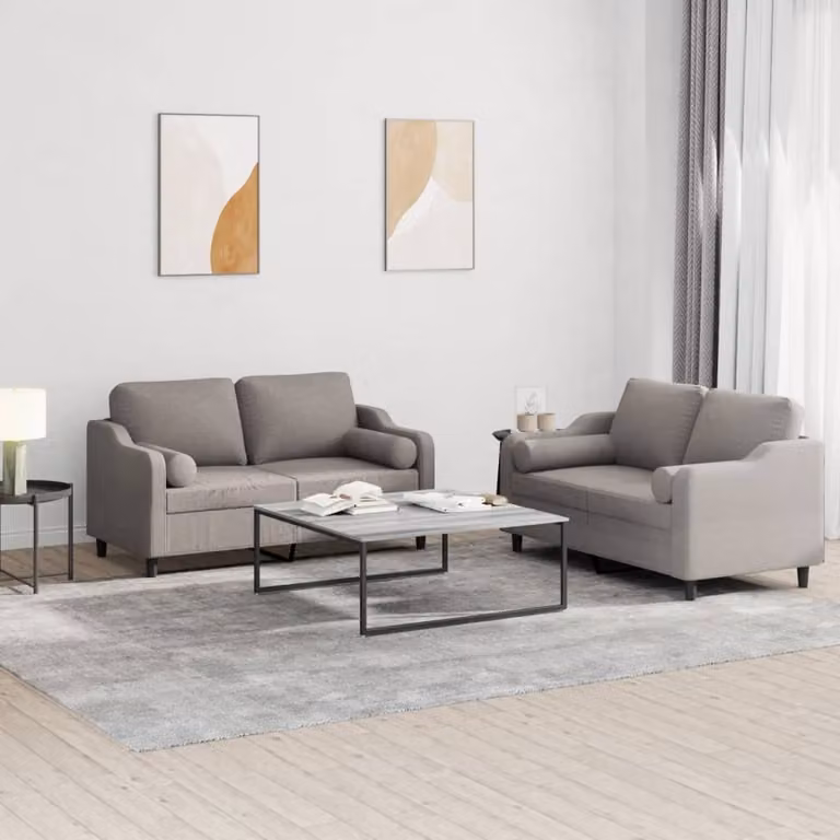 Maison Exclusive - Set divano a 2 posti con cuscini in tessuto color taupe