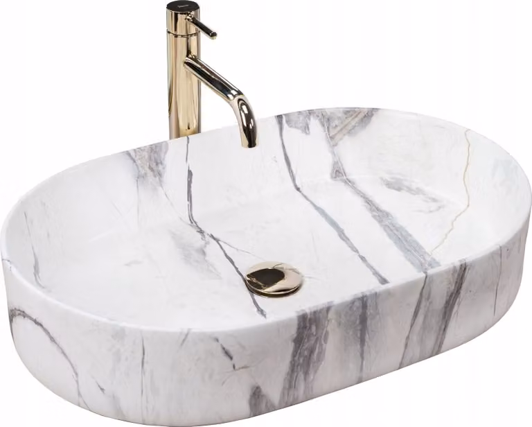 Lavandino da bagno Piano di appoggio Lavabo ovale in marmo 60x38 Bianco