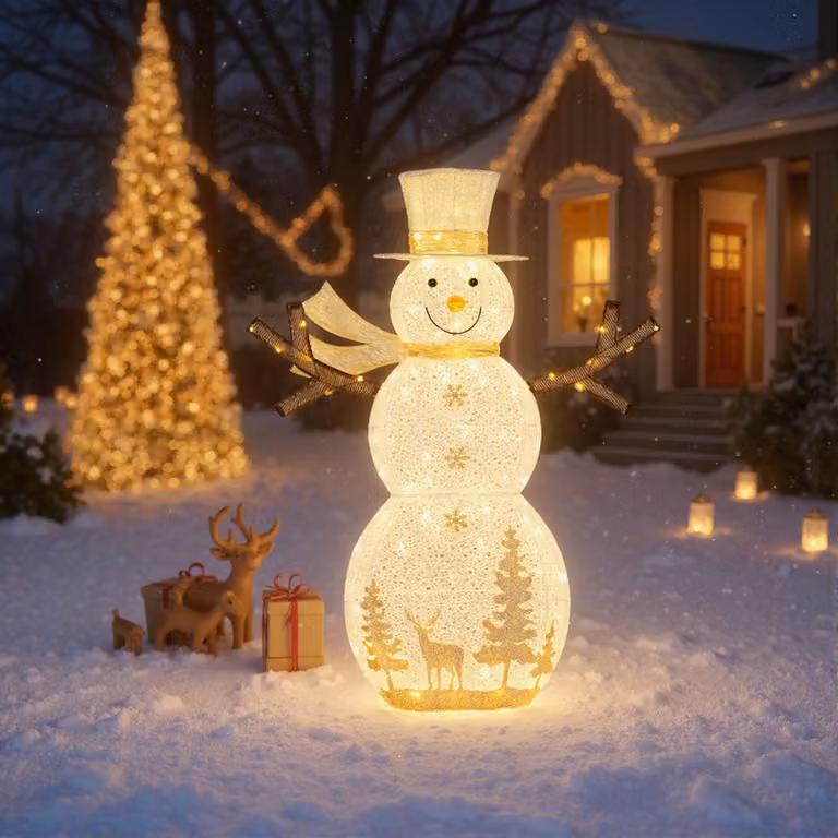 Pupazzo di neve natalizio 3D preilluminato Costway con 100 luci LED, Bianco, Altezza: 141 cm
