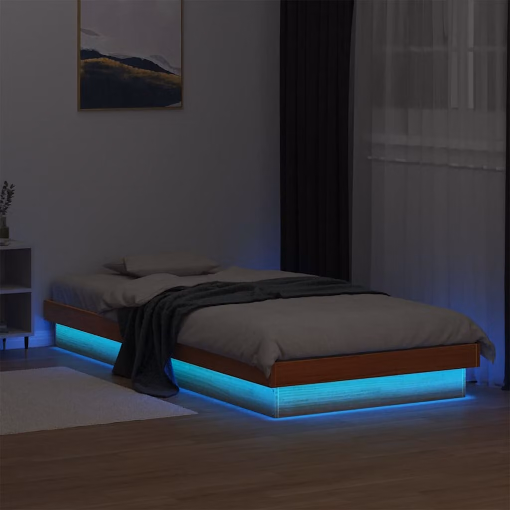 vidaXL Giroletto in legno massello di pino con illuminazione LED e porta USB, Marrone Cera, 90 x 190 cm