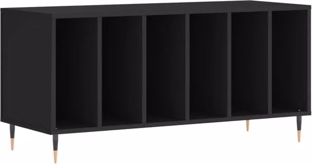 Mobile porta dischi in legno e metallo design industriale nero HELLOSHOP26 L: 100 cm, P: 38 cm, H: 48 cm