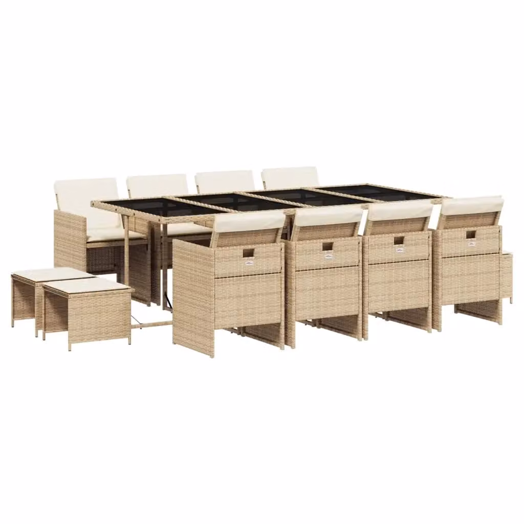 vidaXL Set da Pranzo da Giardino 13 pz in Polyrattan con Cuscini Beige e Piano in Vetro – 2
