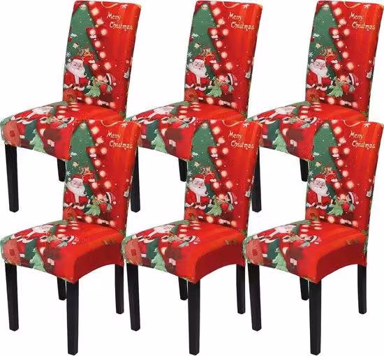 Copri sedie per sala da pranzo natalizia, set da 6 pezzi, elasticizzati con decorazione albero rosso