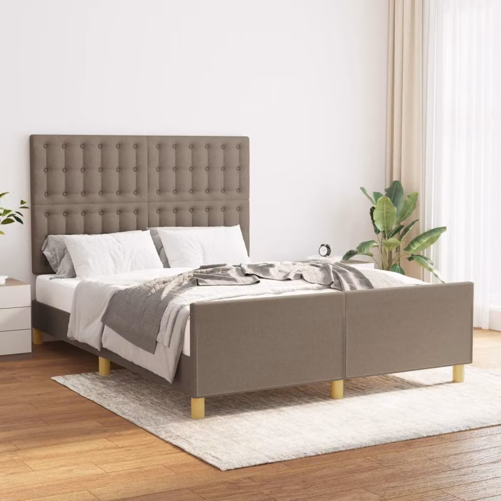 The Living Store Struttura letto con testiera in tessuto taupe 140x200 cm