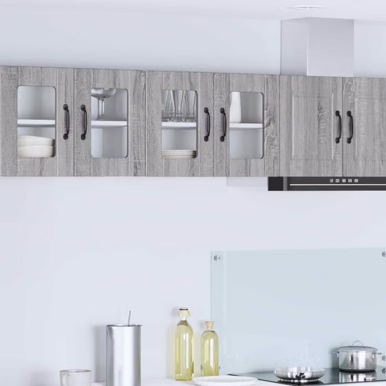 Mobile da parete PORTO vidaXL in legno e vetro, Grigio Sonoma, L 60 x P 31 x H 40 cm