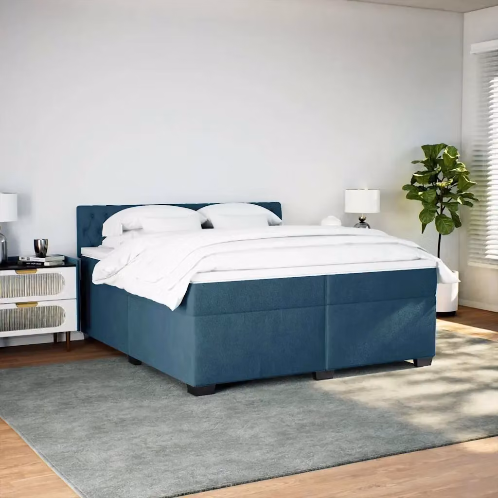 Letto Ibrido vidaXL con Materasso Blu e Struttura in Legno di Pino e Velluto L/P: 200 x 200 cm – 2