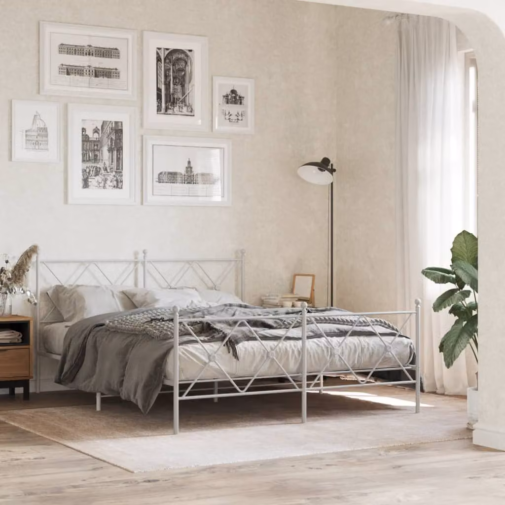vidaXL Giroletto con Testiera e Pediera in Metallo Bianco L/P/H: 150 x 200 cm