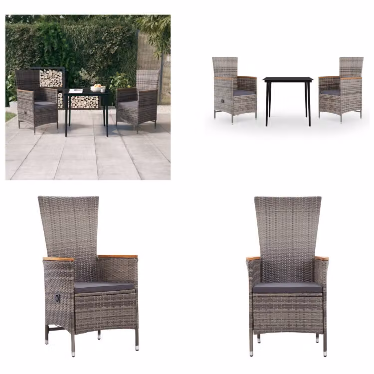 vidaXL Set da pranzo da giardino 3 pezzi con cuscini grigio - Set da pranzo da giardino - Set da pranzo da giardino - Set di mobili da giardino - Set di mobili da giardino