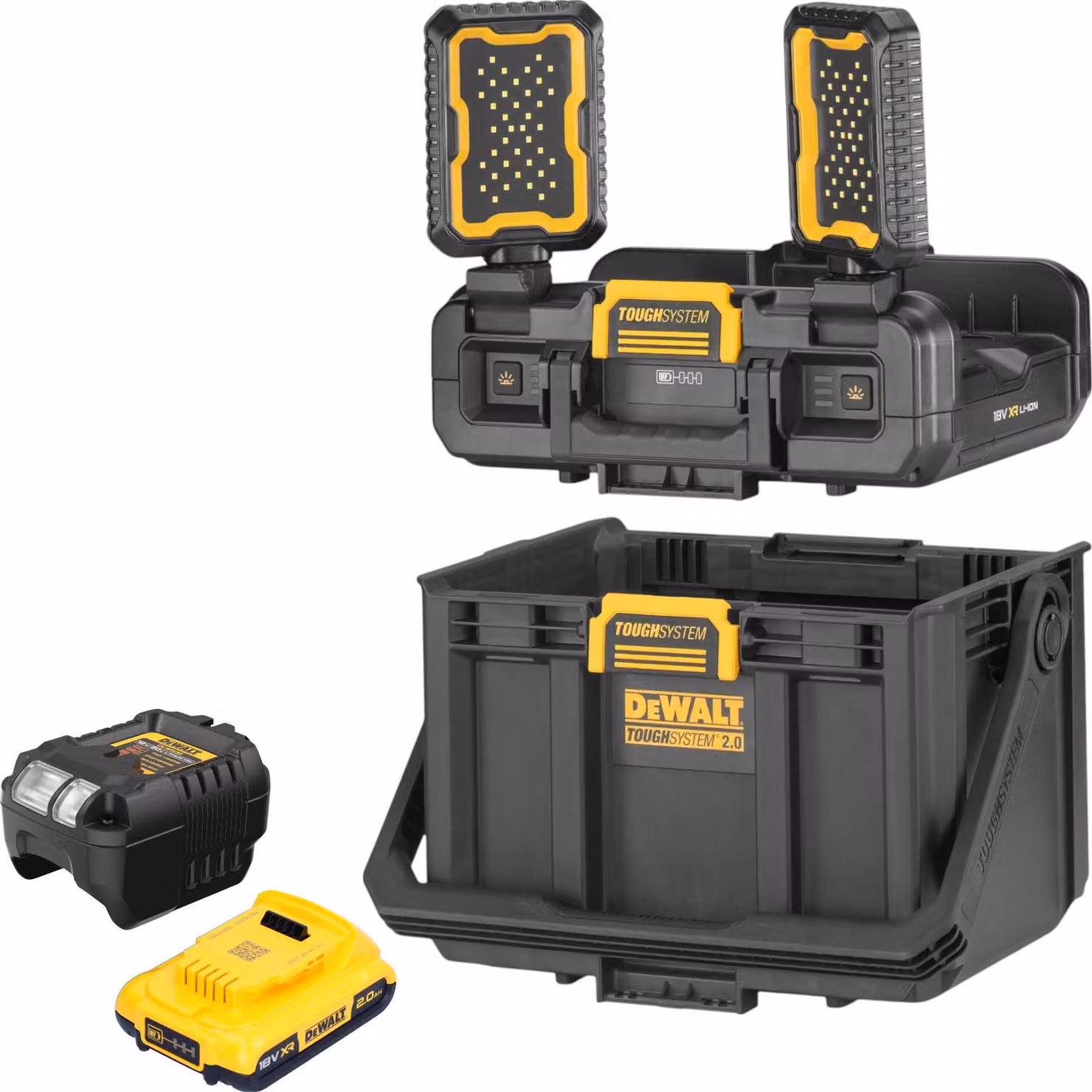DeWalt DWST08061-1 Cassetta portautensili con luci integrate 395 x 352 x 255 mm ToughSystem 2.0 + 1x batteria ricaricabile 2.0 Ah + caricatore
