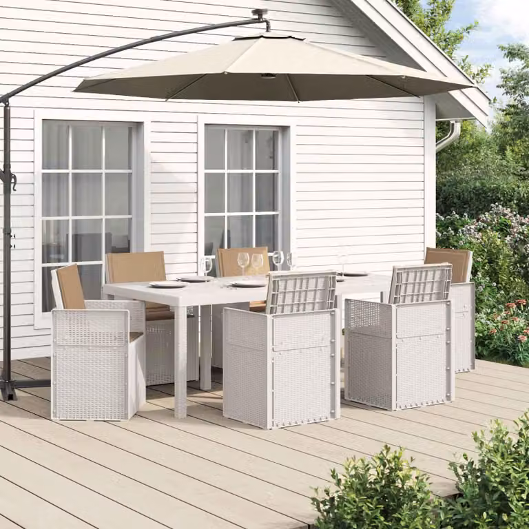 Maison Exclusive - Set da pranzo per esterno, 7 pezzi, bianco e color taupe, in materiale PP