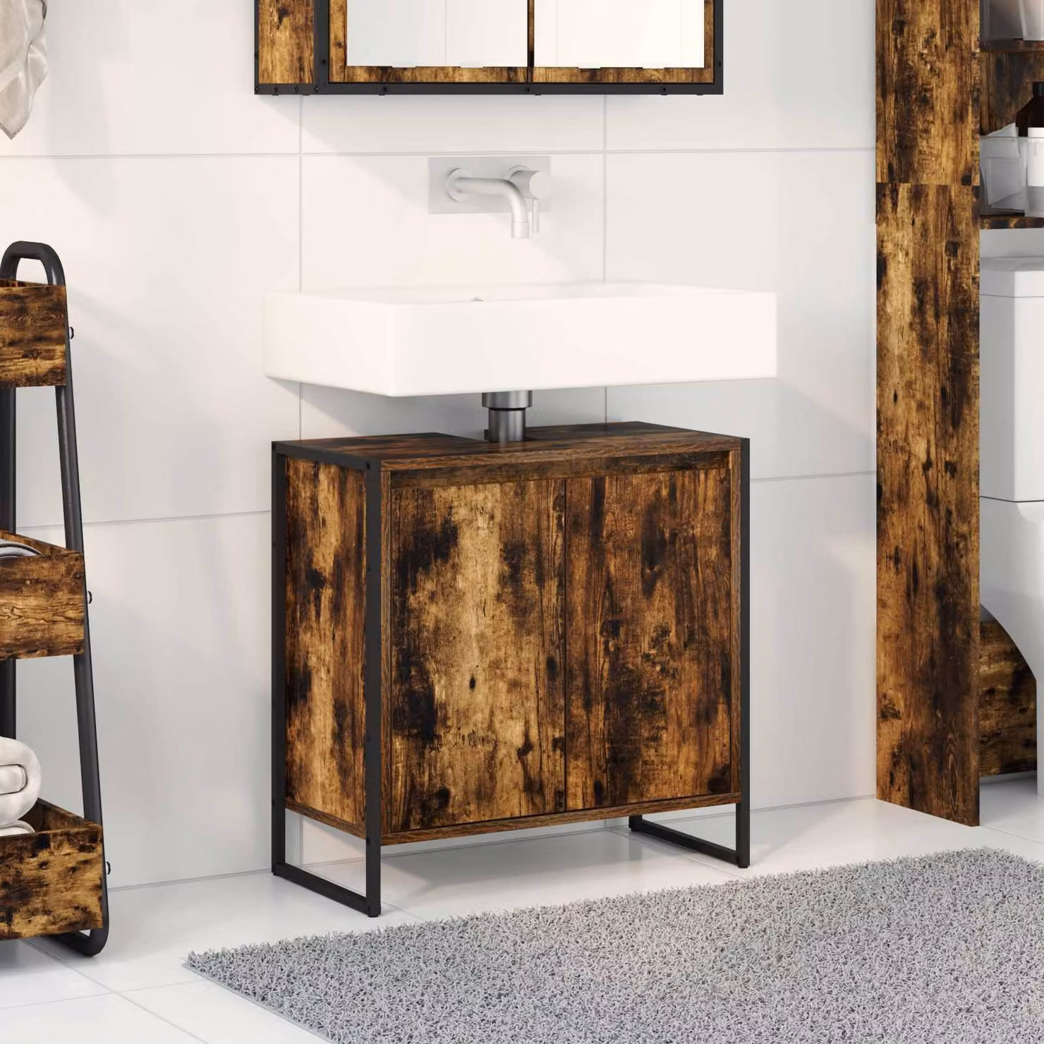 Mobile da bagno vidaXL in stile industriale, colore quercia fumosa, L: 60 cm, P: 30 cm, H: 60 cm