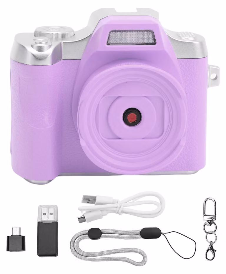 Fotocamera digitale per adolescenti e studenti, 48 MP, autofocus HD, portachiavi retrò con schermo TFT da 1,54 pollici, fotografia, viola