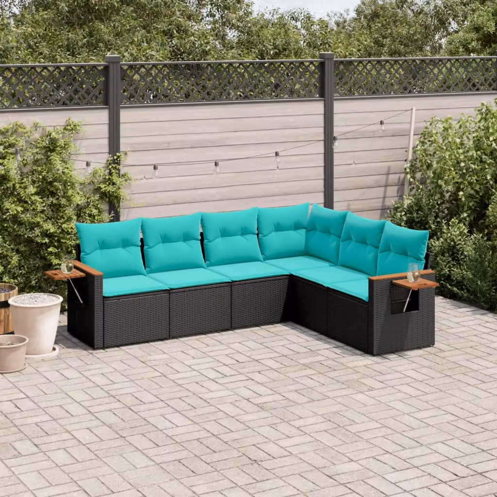 vidaXL Set Divani da Giardino a L 6 pz in Polyrattan con Cuscini e Tavolino, Nero