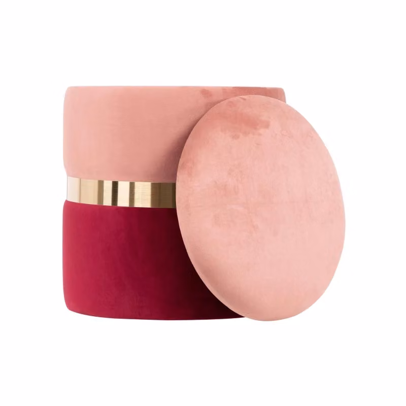 Set di 2 Pouf Contenitore Jolene Casa Collection in Velluto Bicolore Rosa e Burgundy L/P/H: 37 x 37 x 42 cm – 2