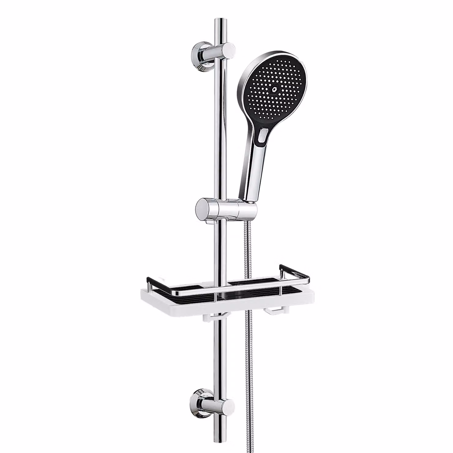 Set di asta doccia in acciaio inossidabile JOHO con tubo flessibile e supporto, asta doccia da 70 cm con supporto per soffione regolabile, doccetta a 3 getti, ripiano per la doccia, cromato