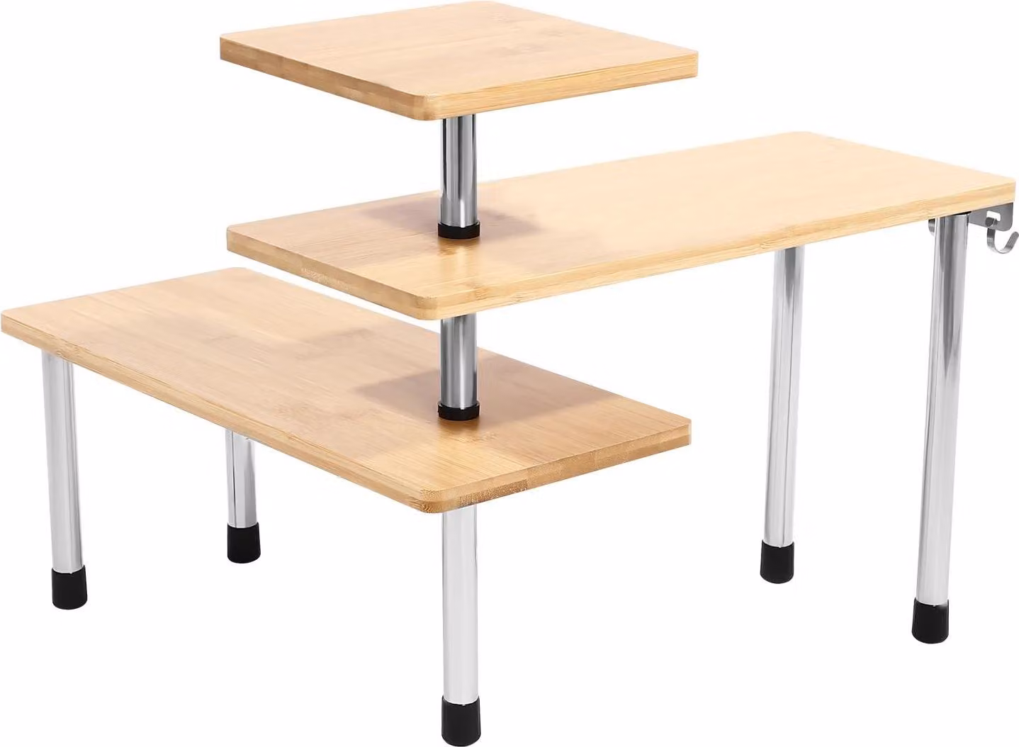 Portaspezie girevole - Organizzatore da cucina a 3 livelli in bambù con ganci - Ideale per il piano di lavoro, per prodotti per la cura della pelle, cosmetici e per la preparazione del caffè - Colore legno