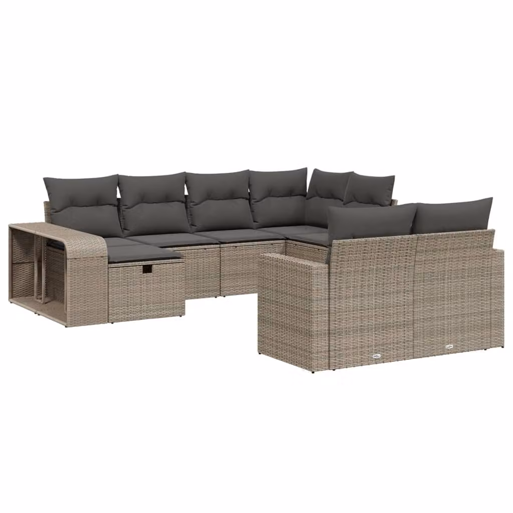 Set Divano Giardino 10 pz con Cuscini Grigio Chiaro Polyrattan