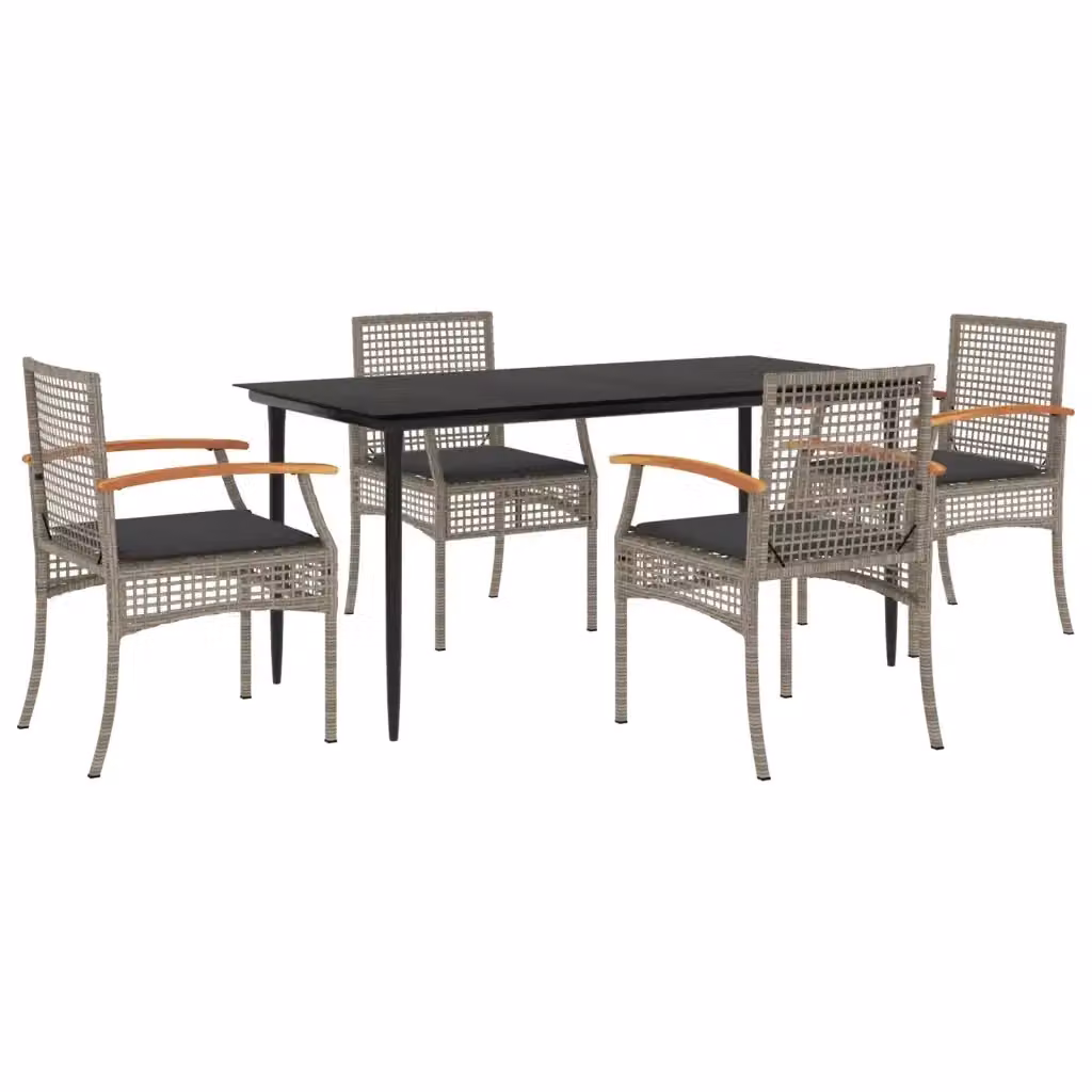 vidaXL Set da Pranzo da Giardino 5 pz in Polyrattan e Legno di Acacia con Piano in Vetro Grigio e Nero – 2