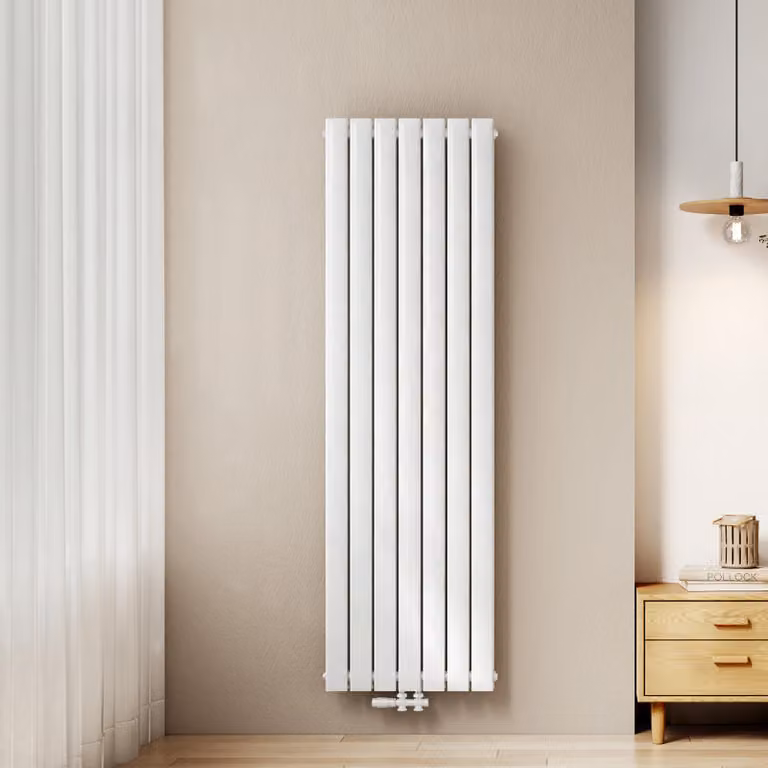 Radiatore EMKE Radiatore a pannello dal design verticale 1800x540mm Bianco piatto a doppio strato con attacco centrale, 1949W senza elemento riscaldante