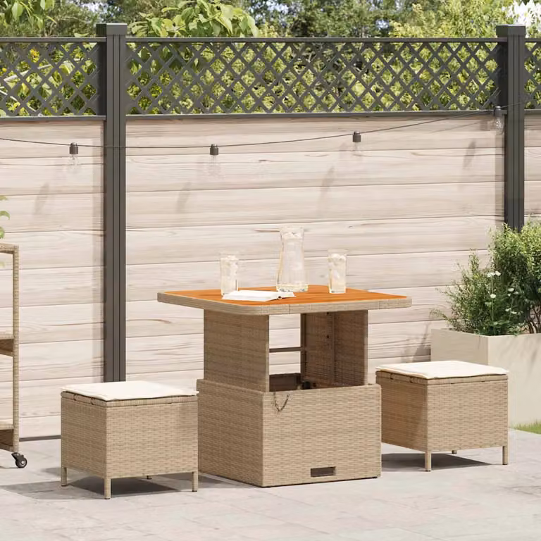 Set da pranzo per giardino e terrazzo vidaXL in 3 pezzi in polyrattan beige con legno di acacia