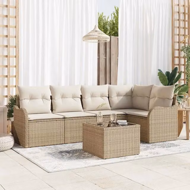 Set Divano da Giardino 6 pz Beige polyrattan 3345711