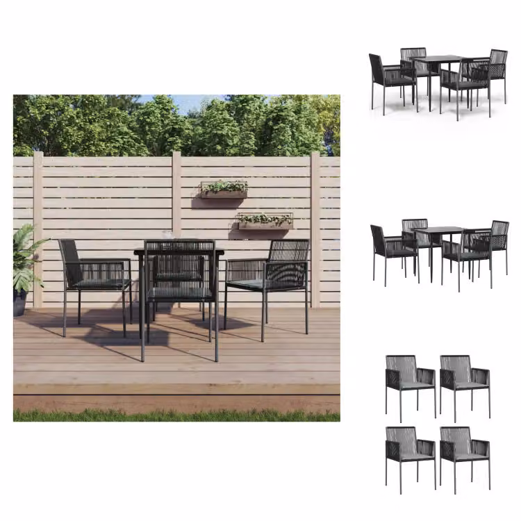 vidaXL Set da pranzo da giardino 5 pezzi con cuscini in polirattan nero e acciaio - Set di mobili da giardino