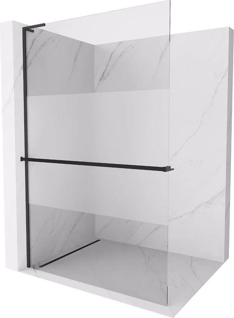 Mexen Kioto+ L parete doccia con mensola Walk-in 90 x 200 cm, trasparente/opaco, nero - 800-090-123-70-35