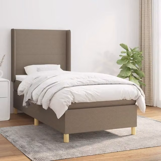 Letto Ibrido vidaXL con Giroletto a Molle e Materasso in Tessuto, Colore Tortora, L/P/H: 90 x 190 x 128 cm