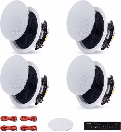 Set di 4 Altoparlanti da Incasso a Soffitto VEVOR con Bluetooth, Colore Bianco, Potenza di Picco 150 W, Impedenza 8 Ω