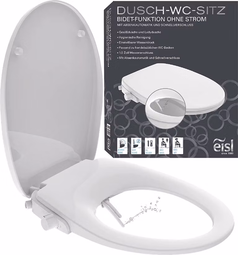EISL Attacco per sedile da doccia per WC, sedile per WC con inserto per bidet, sedile per doccia e meccanismo di chiusura soft-close, bianco