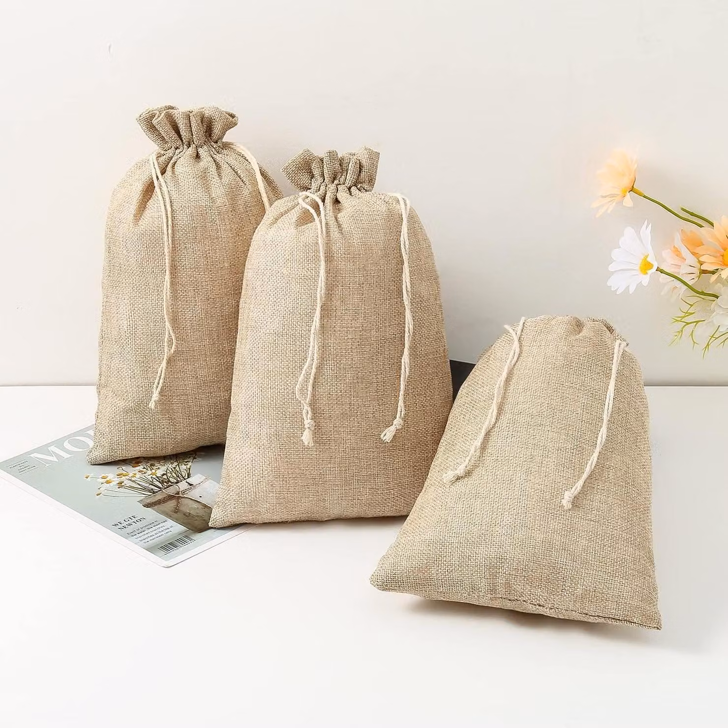 Sacchetti regalo in tessuto, marroni, 20 x 30 cm, confezione da 12 pezzi