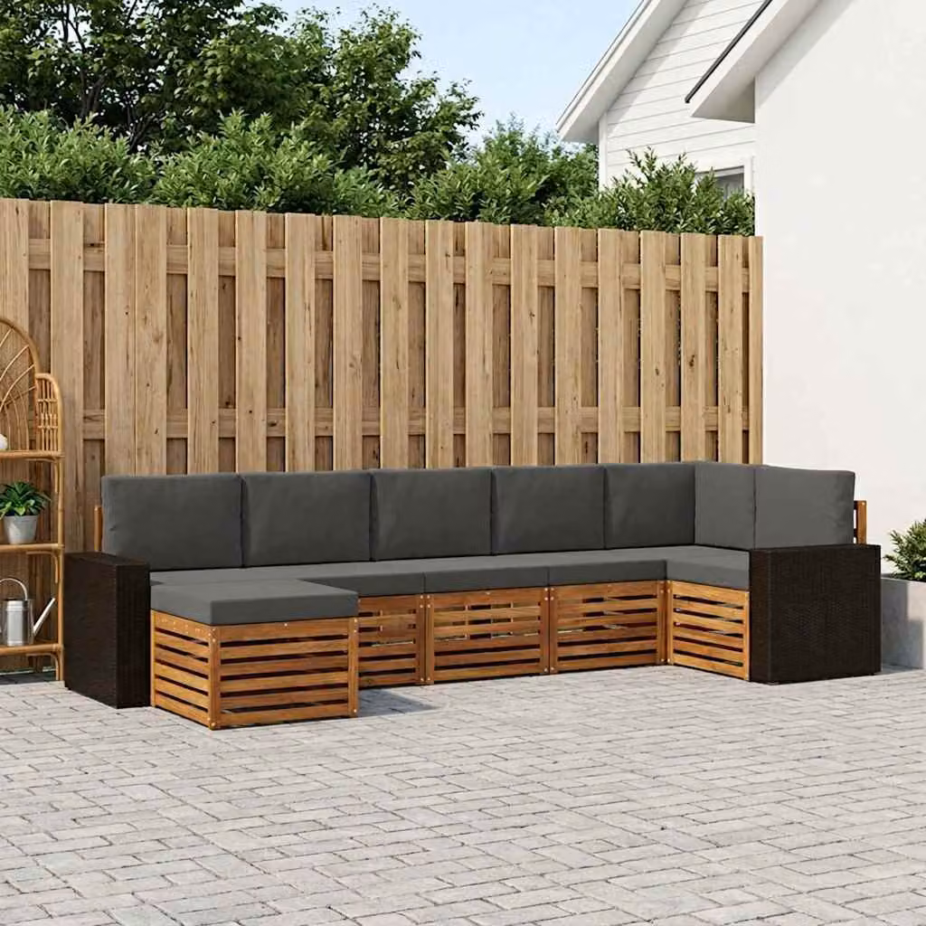 vidaXL Set di divani da esterno 7 pz in legno di acacia con cuscini, beige e antracite
