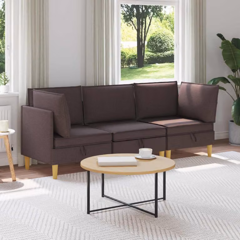 Set di divani modulari vidaXL a forma di L in tessuto marrone con spazio di archiviazione, 3 pezzi