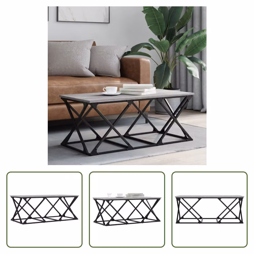 The Living Store Tavolino Grigio Sonoma 100x49x40 cm Materiale a base di legno