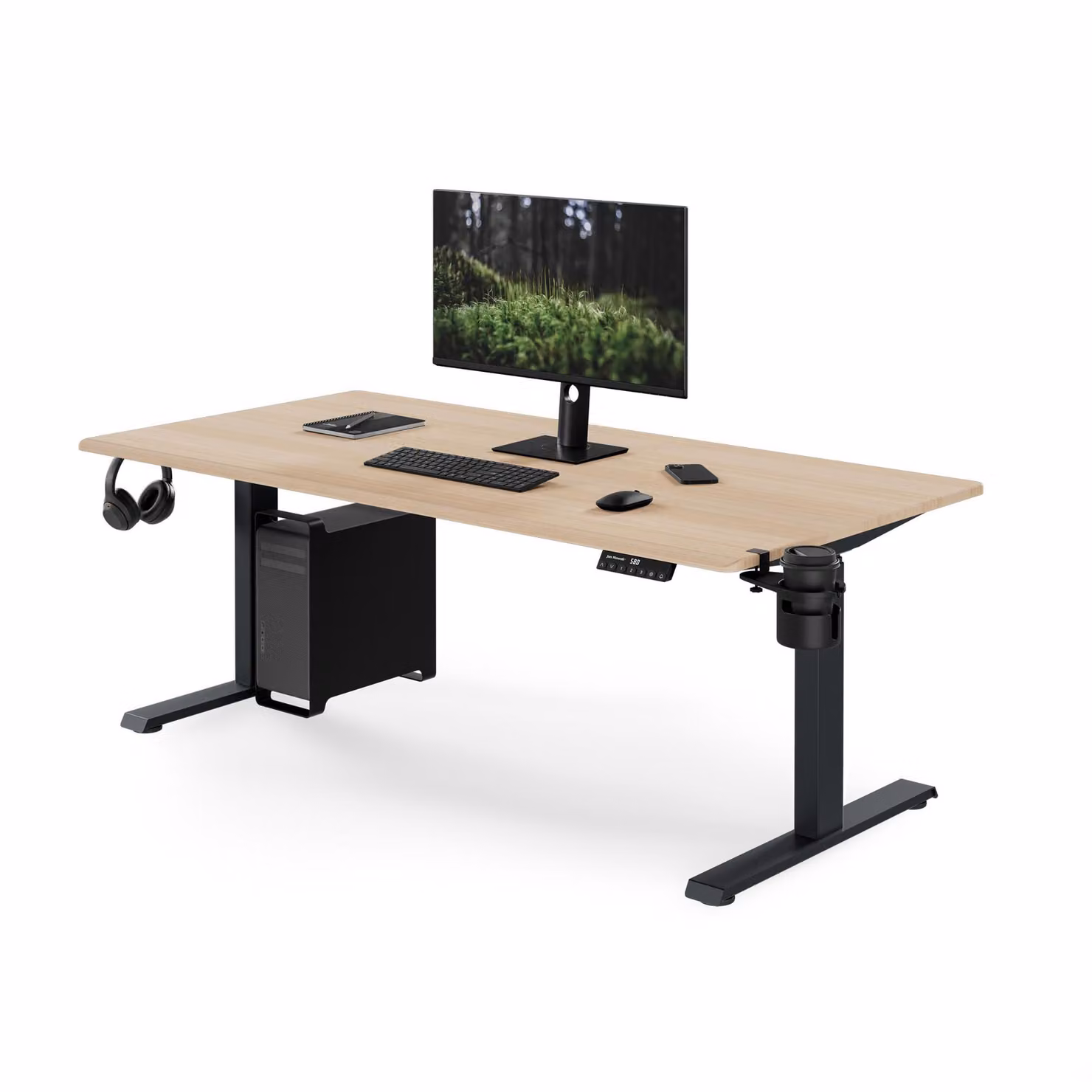 Scrivania ergonomica, regolabile in altezza, colore antracite/effetto legno Sonoma: 160 x 80 cm: ARIA