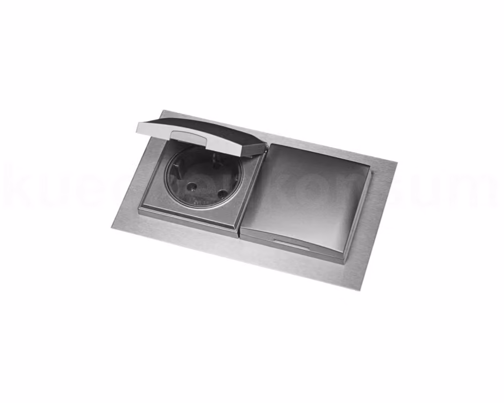 Presa di corrente da incasso Thebo 17476 in acciaio inox a 2 ingressi ST 3009 ST/2 con copertura argento