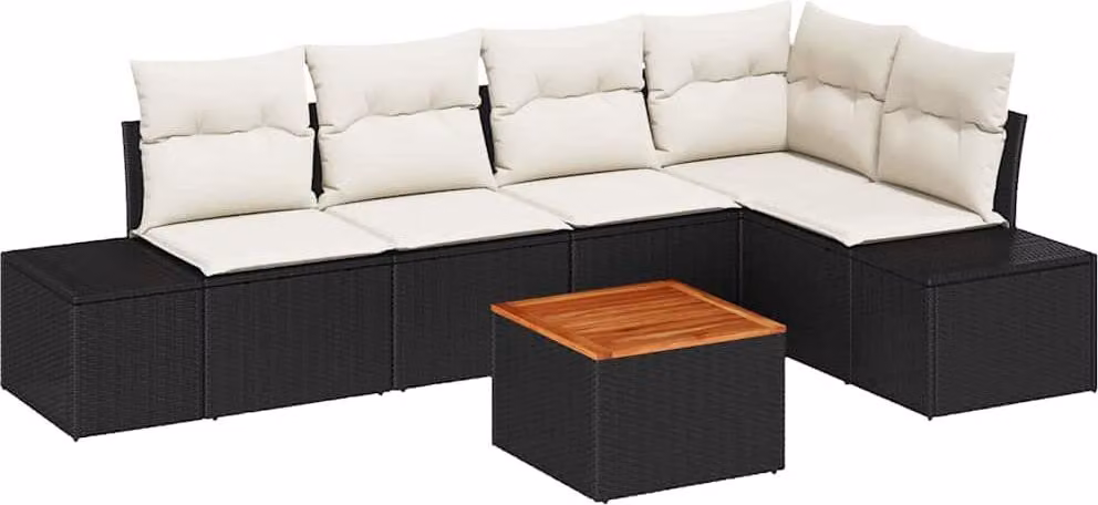 Set Divano da Giardino con cuscino 6 pcs Nero polyrattan