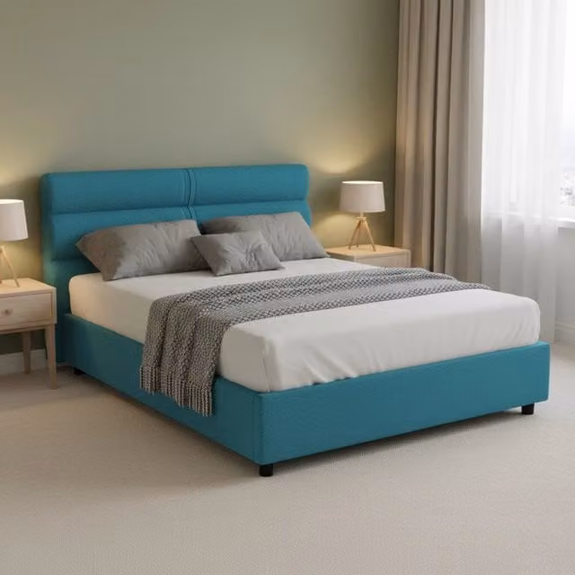 Letto Brivio DMORA con contenitore a sollevamento, colore blu, L/P/H: 120 x 200 cm – 1