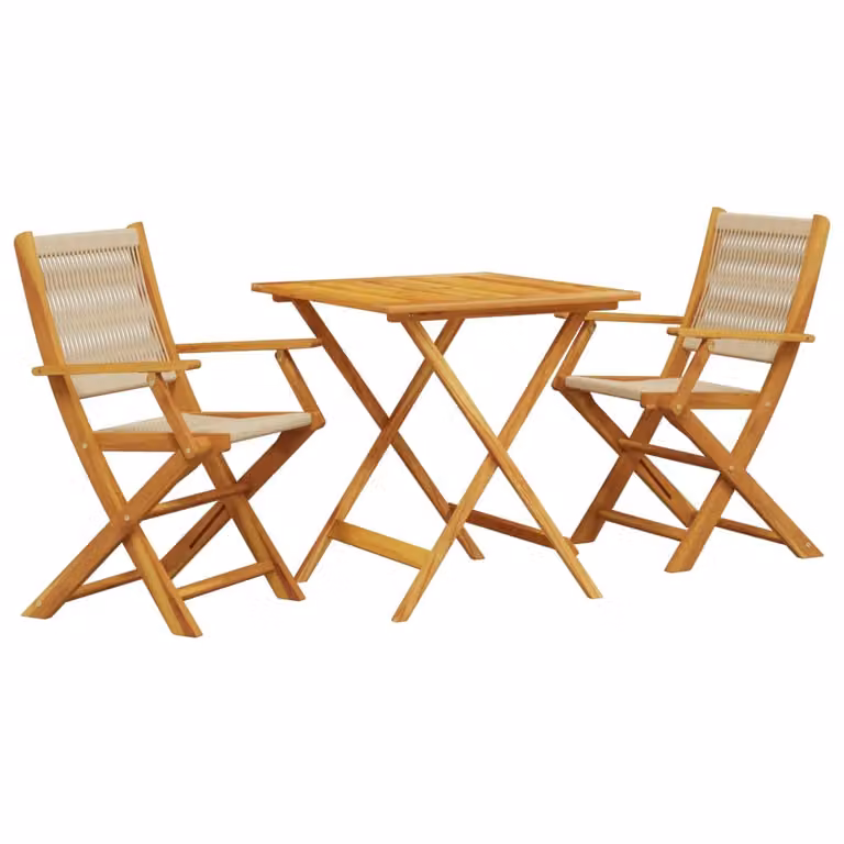 Set da Bistrot 3pz Beige in Polipropilene e Legno Massello