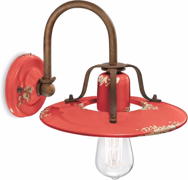 Applique Vintage Country Ferro E Ceramica Rosso 1 Luce E27 25Cm