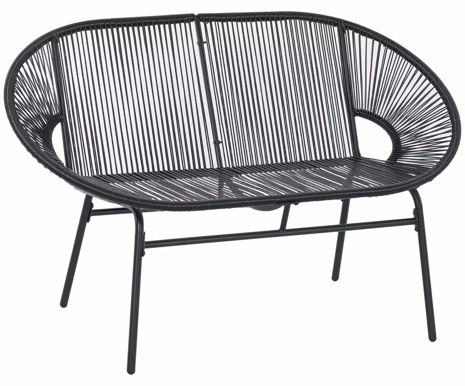 Panca da giardino in rattan sintetico - Panca per 2 persone - Struttura in metallo - Capacità di carico fino a 260 kg - Assemblaggio richiesto - Colore: nero