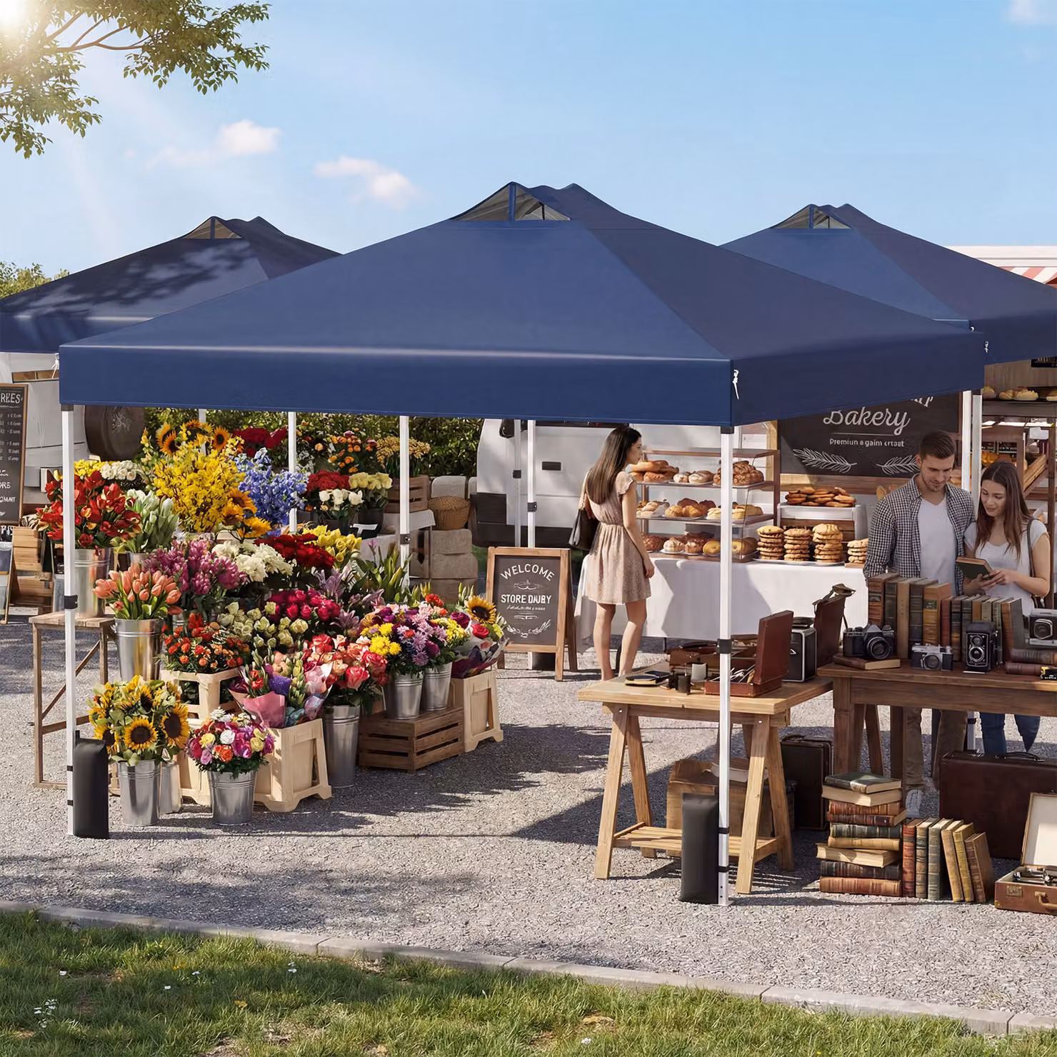 Gazebo portatile Costway con installazione istantanea e tettuccio argento, colore blu, 3x3 m