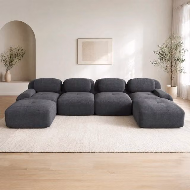 Divano angolare modulare a U 388x178x70 cm senza struttura in velluto a coste; grigio