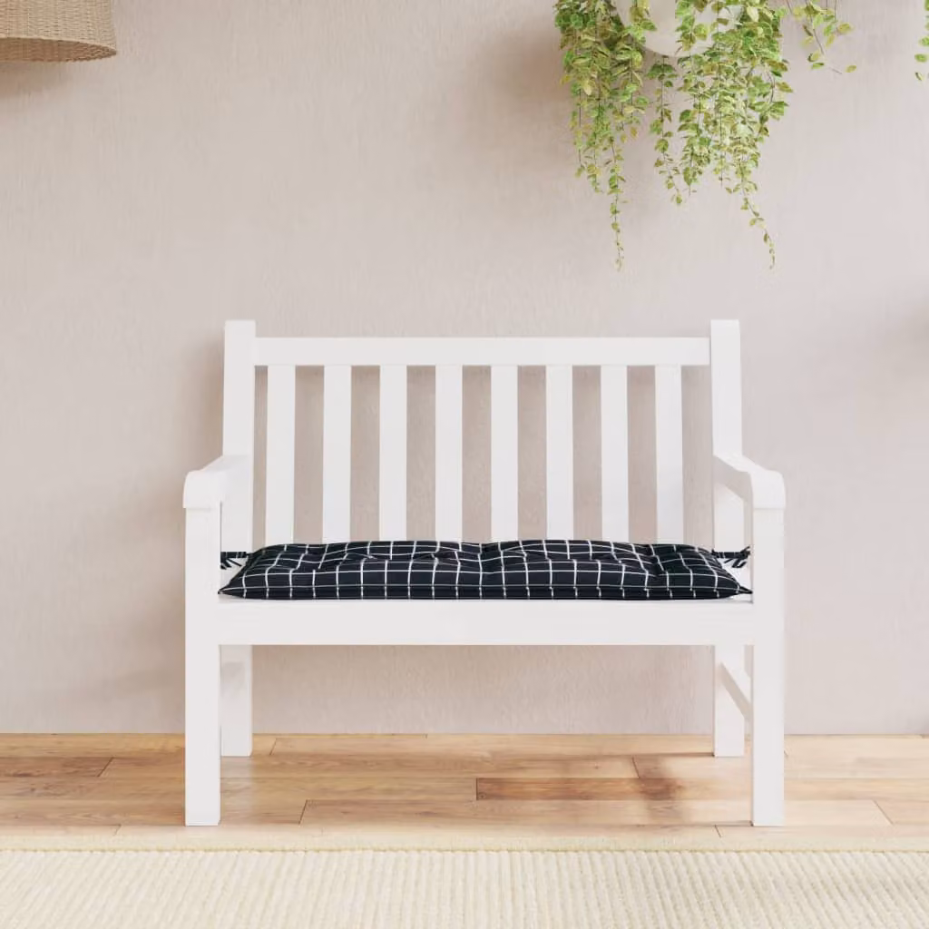 vidaXL Cuscino per Panca da Giardino a Quadri Nero e Multicolore L: 110 cm, P: 50 cm, H: 7 cm