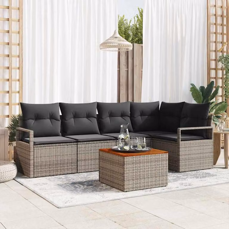 Maison Exclusive - Set da giardino composto da 6 pezzi, divano, colore grigio, realizzato in rattan sintetico
