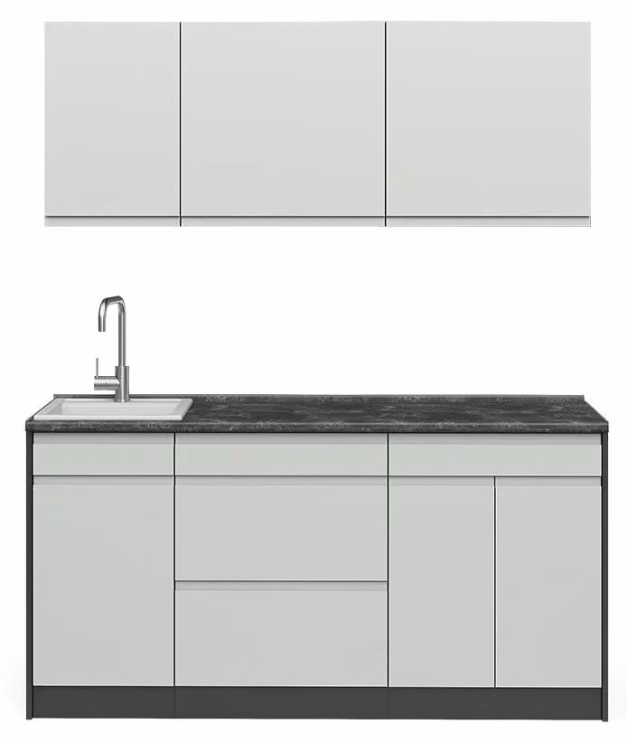 Cucina completa Vicco R-Line Verde pastello/Antracite 160 cm piano di lavoro Satin, Model 70557