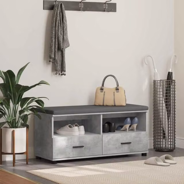 Panca per ingresso con cuscino e porta scarpe vidaXL, Grigio, L 100 x P 38 x H 46 cm