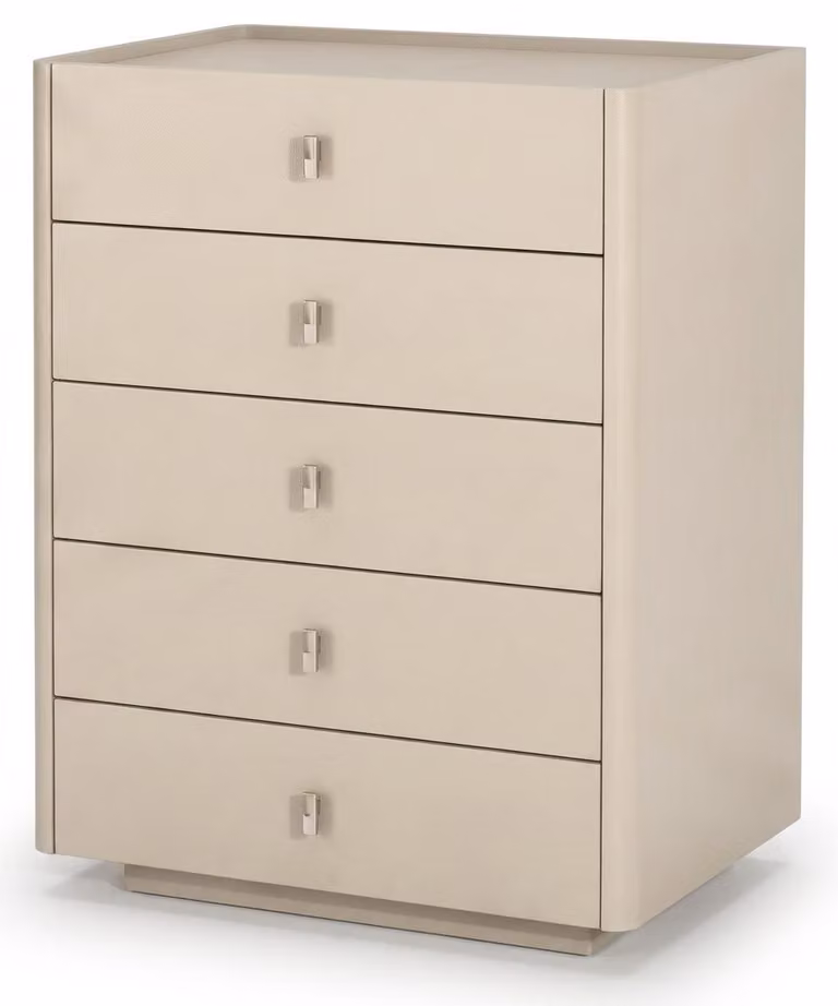Comodino moderno beige in legno, con 5 cassetti, ideale per la camera da letto, il soggiorno o l'ingresso