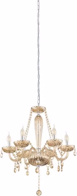 Lampadario A Sospensione Classico Basilano Acciaio Cromo Vetro 6 Luci E14